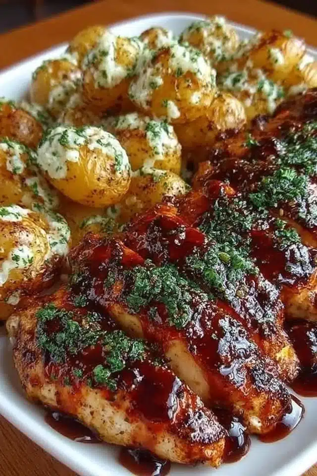Honey BBQ Chicken with Garlic Parmesan Potatoes