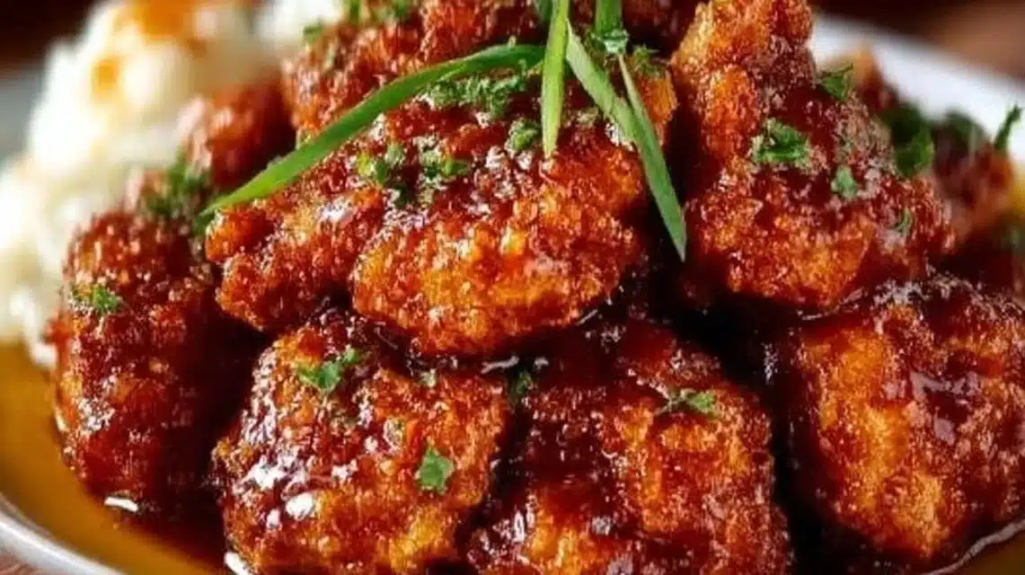 Delicious Honey Butter Chicken served with a crispy coating and honey glaze.