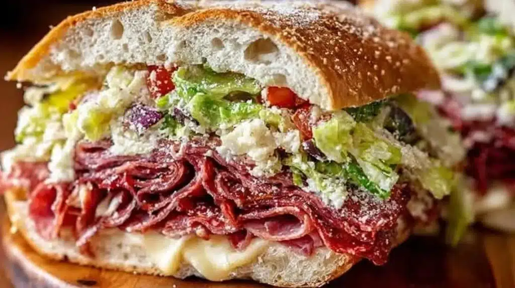 Italian Grinder Salad Sandwich with fresh vegetables and savory meats