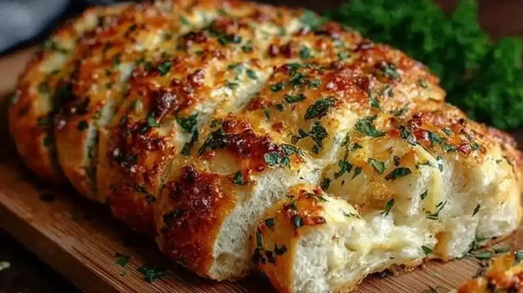 Freshly baked Italian herbs and cheese bread, golden and aromatic