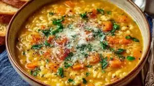 Delicious bowl of Italian Penicillin Soup with fresh ingredients.