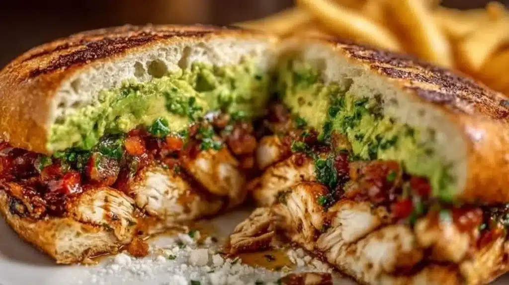Delicious loaded chicken avocado sandwich with fresh ingredients