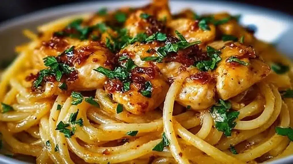 Delicious Monterey Chicken Spaghetti served in a bowl