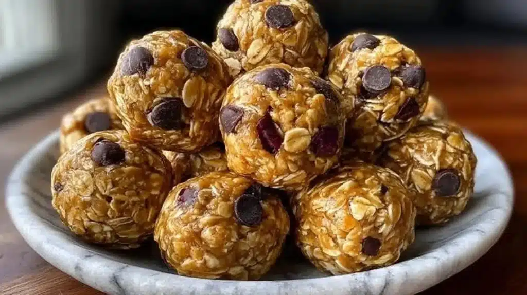 Delicious no-bake peanut butter energy bites on a wooden table