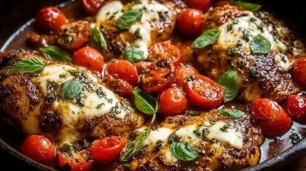 One-pan balsamic chicken served with vegetables for a quick and easy dinner