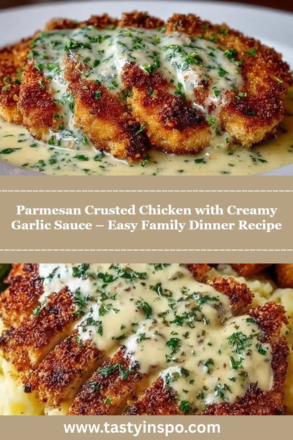 Parmesan Crusted Chicken with Creamy Garlic Sauce – Easy Family Dinner Recipe
