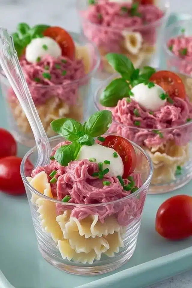 Pink Pasta Salad Cups