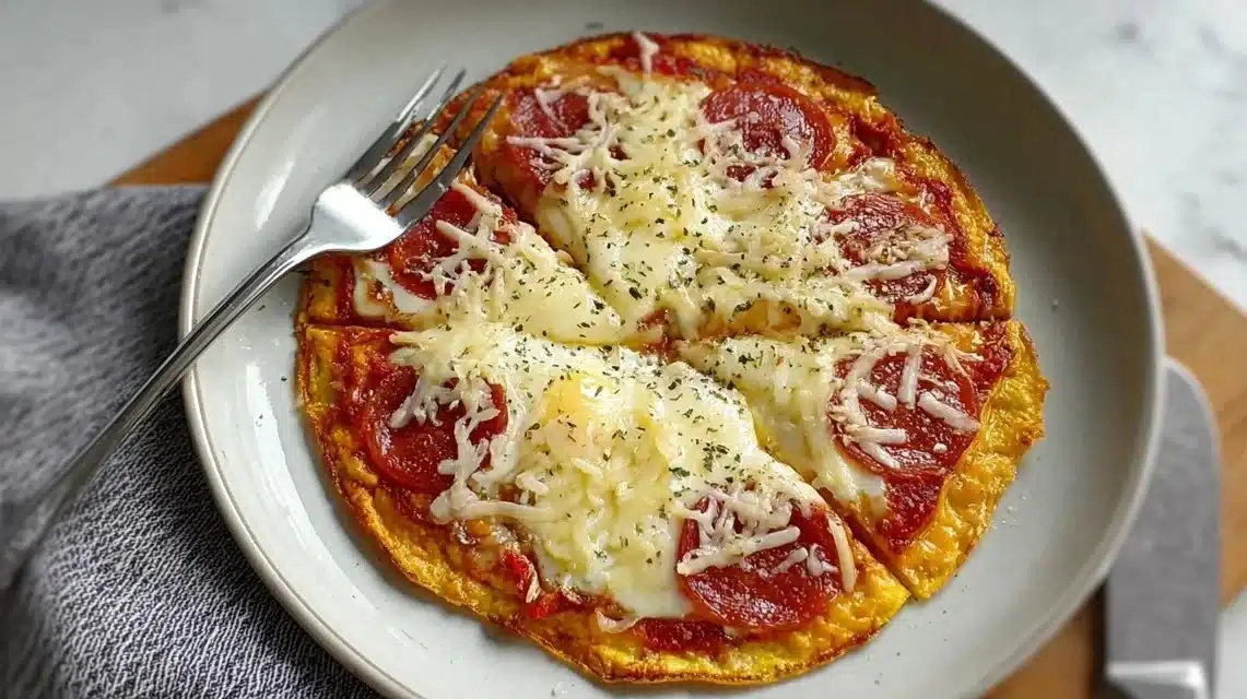 Delicious Pizza Eggs topped with cheese, tomatoes, and herbs.