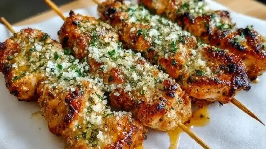 Delicious Ranch Garlic Parmesan Chicken Skewers grilled to perfection