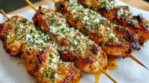 Delicious Ranch Garlic Parmesan Chicken Skewers grilled to perfection