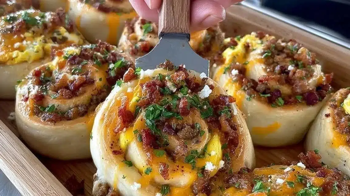 Savory breakfast rolls filled with cheese and herbs, ideal for a quick meal.