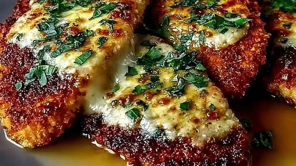 Delicious oven baked garlic parmesan chicken served on a plate