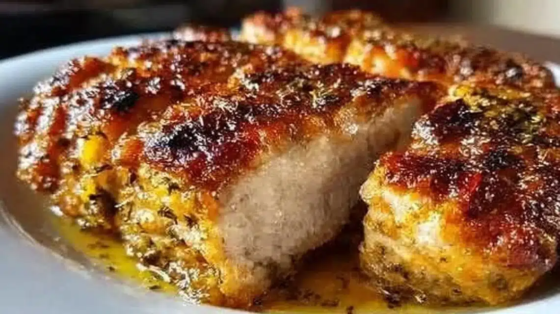 Slow cooked chicken breast with herbs and spices in a serving dish