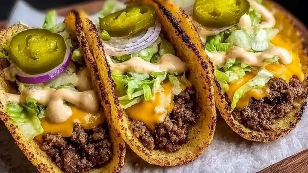 Smash Burger Tacos served on a plate, showcasing juicy patties and taco wraps.