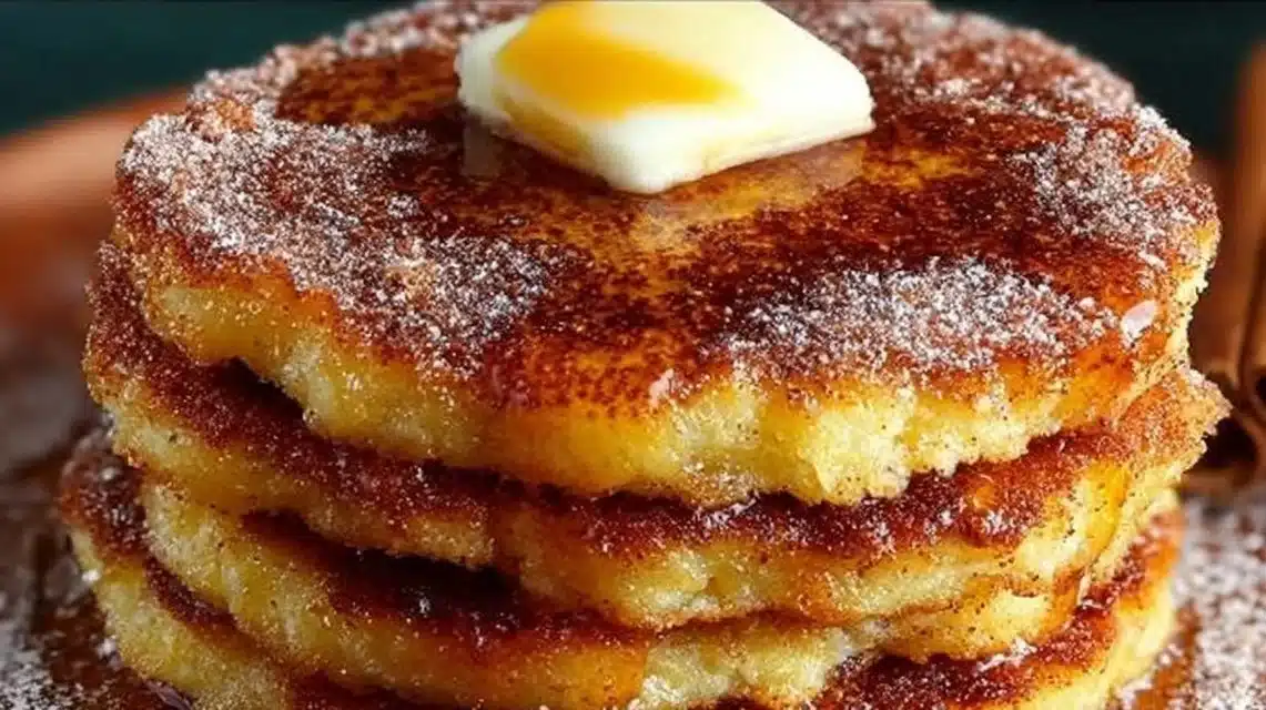 Spanish Churro-Inspired Pancakes: Fluffy, Sweet & Easy Morning Treat 1 Delicious churro pancakes topped with cinnamon and sugar, perfect for breakfast