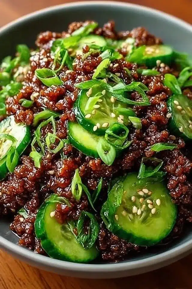 Spicy Keto Korean Ground Beef with Cucumber Salad (Easy!) 2 Spicy Keto Korean Ground Beef with Cucumber Salad