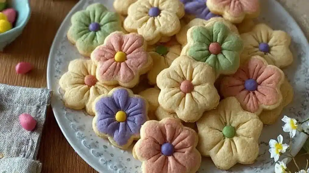 Spring Flower Shortbread Cookies with colorful floral designs