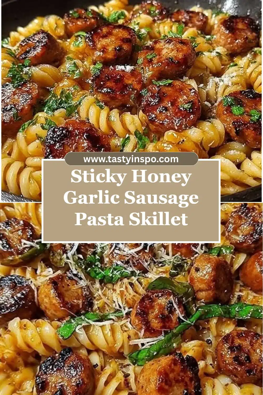 Sticky Honey Garlic Sausage Pasta Skillet