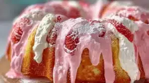 Delicious slice of strawberry milkshake pound cake on a white plate