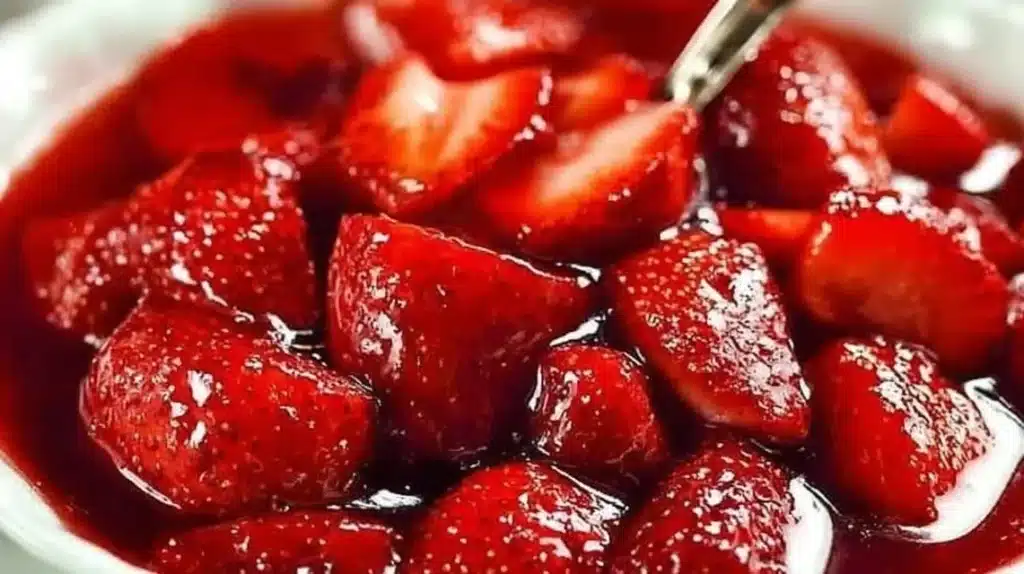 Delicious homemade strawberry sauce drizzled over desserts