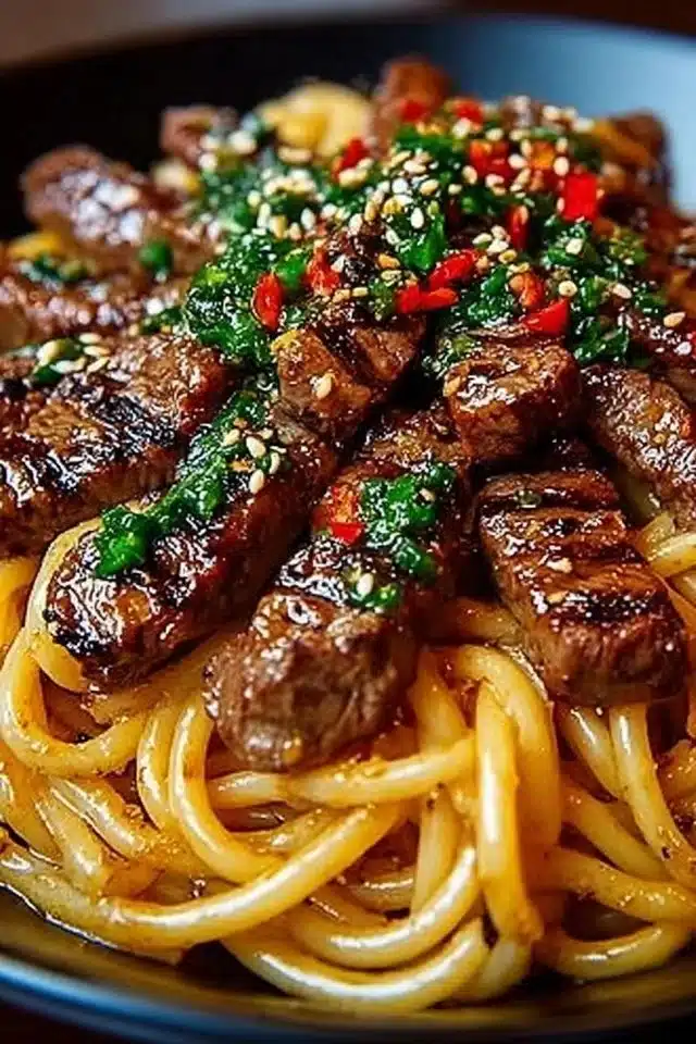 Sweet and Spicy Garlic Steak Pasta