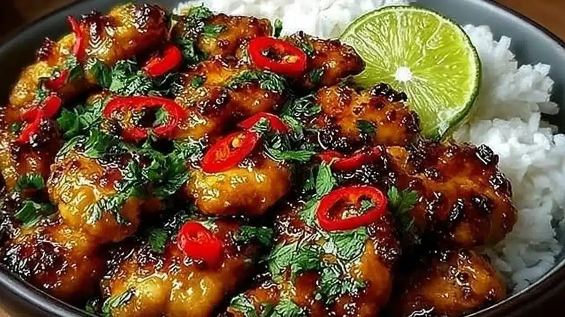 Sweet And Spicy Thai Chicken: An Amazing Ultimate Recipe 1 Plate of sweet and spicy Thai chicken garnished with herbs and chilies