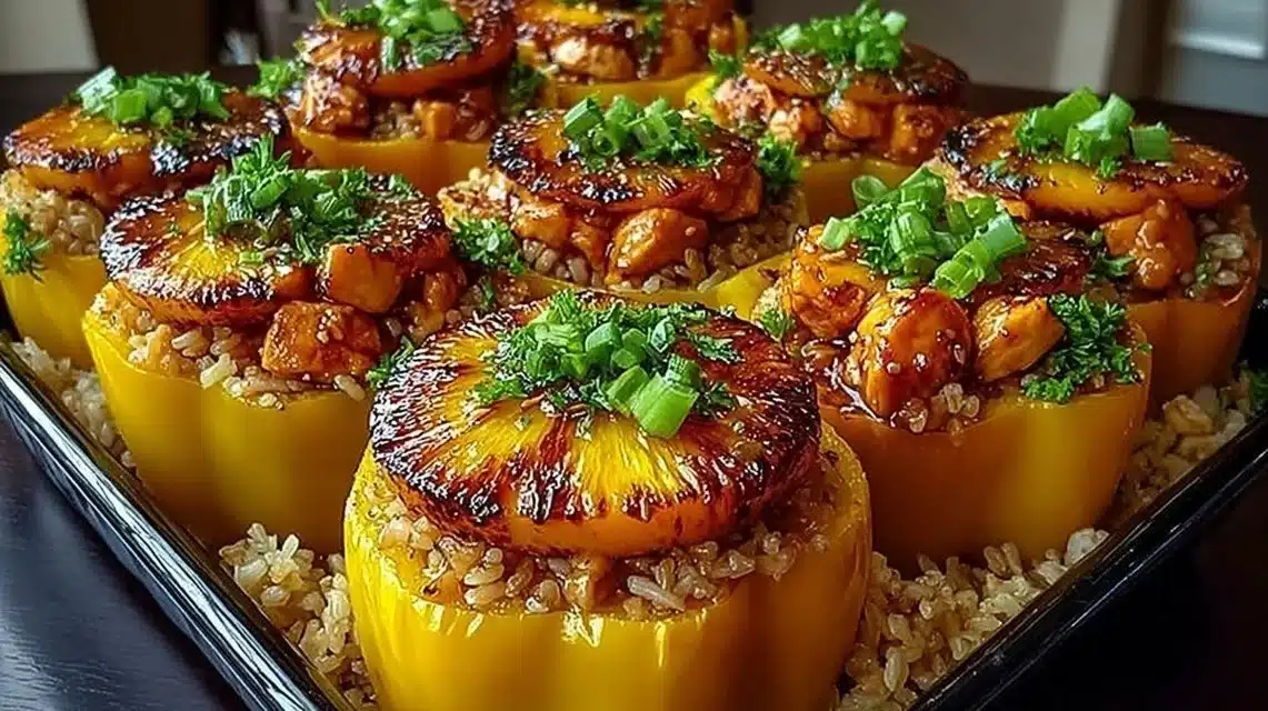 Teriyaki Chicken and Pineapple Stuffed Peppers with Rice