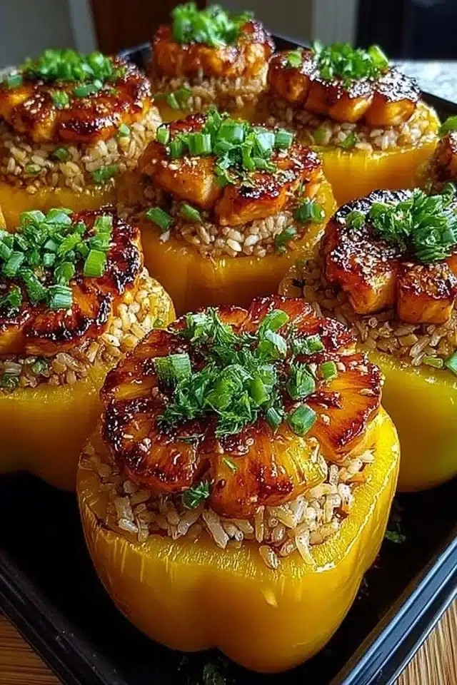 Teriyaki Pineapple Chicken and Rice Stuffed Peppers