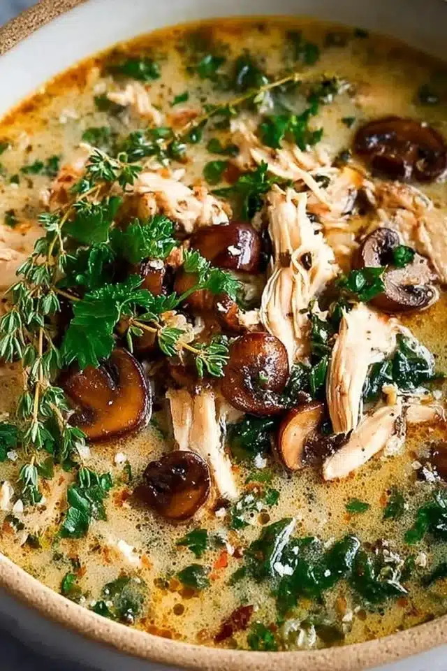 Mushroom Chicken Soup (Cozy, Comforting, and Easy) 2 This rotisserie chicken and mushroom chicken soup is my fall favorite!