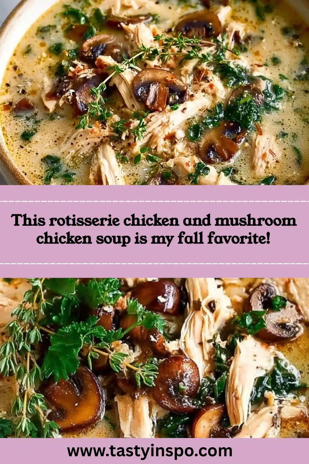 Mushroom Chicken Soup (Cozy, Comforting, and Easy) 3 This rotisserie chicken and mushroom chicken soup is my fall favorite!