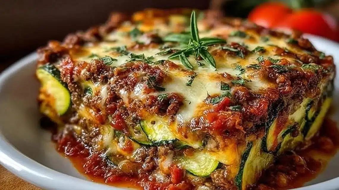 Zucchini Pizza Casserole (Easy Low-Carb Dinner) 1 Delicious zucchini pizza casserole topped with cheese and vegetables