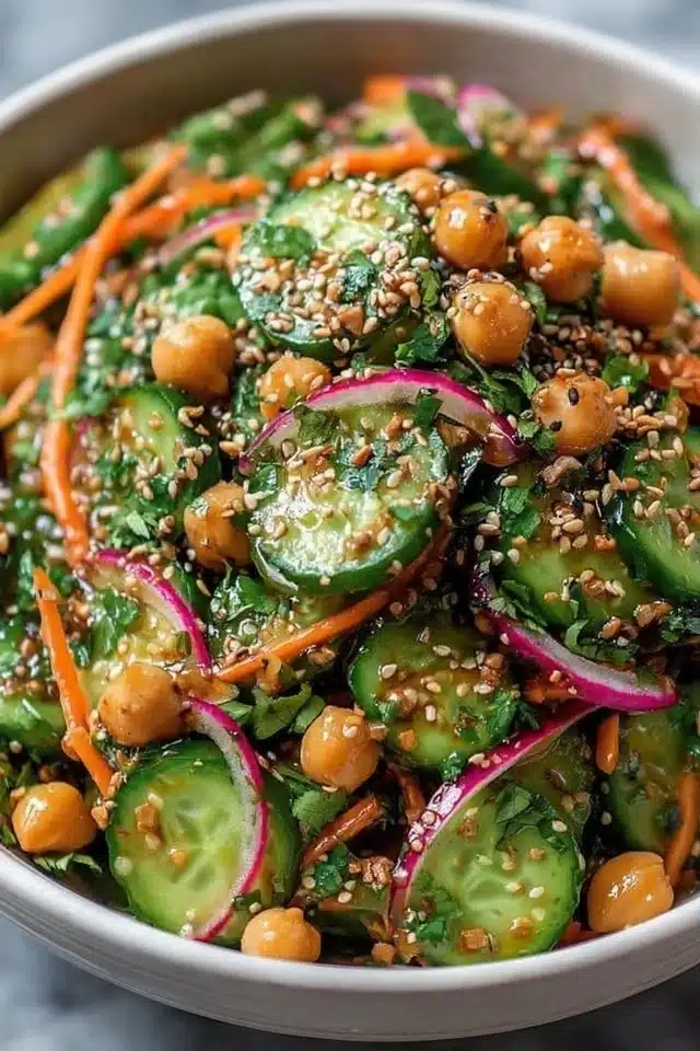 Asian Cucumber and Chickpea Slaw with Sesame Dressing