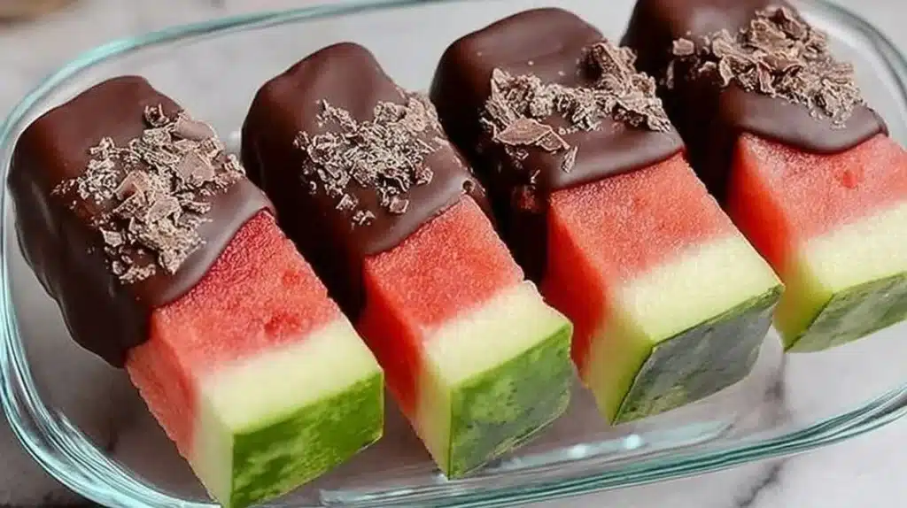 Delicious chocolate covered watermelon slices for a unique dessert treat