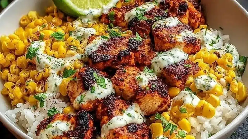 Delicious Easy Street Corn Chicken Bowl with fresh ingredients and vibrant colors.