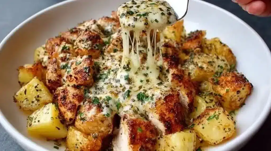 Garlic Parmesan Chicken and Potatoes One-Pan Dinner Recipe