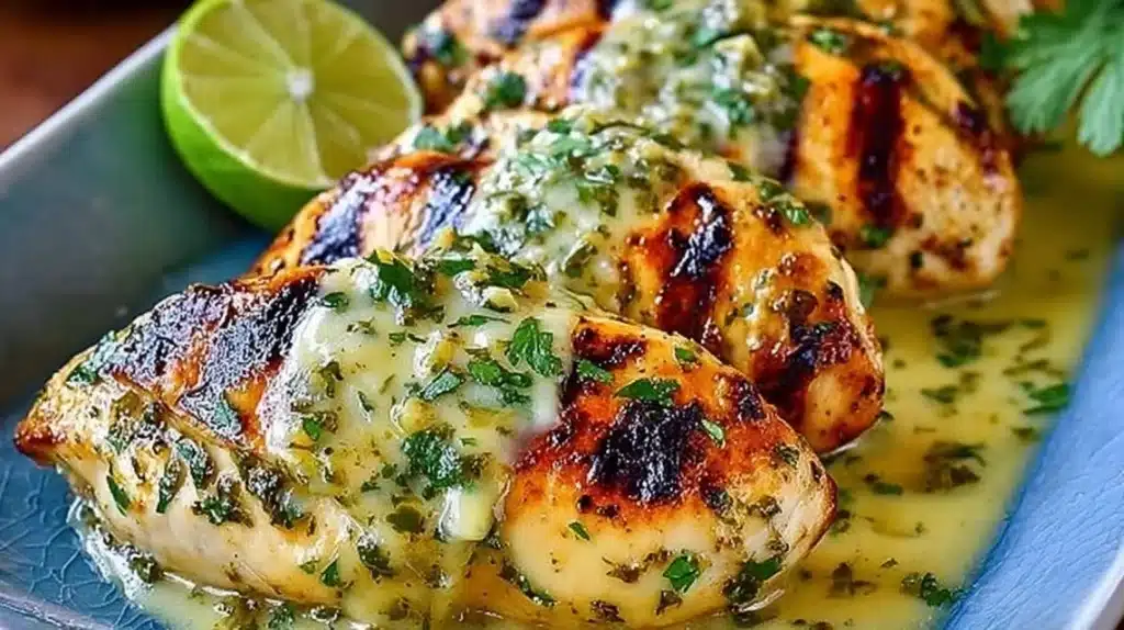 Grilled Salsa Verde Chicken topped with Pepper Jack cheese