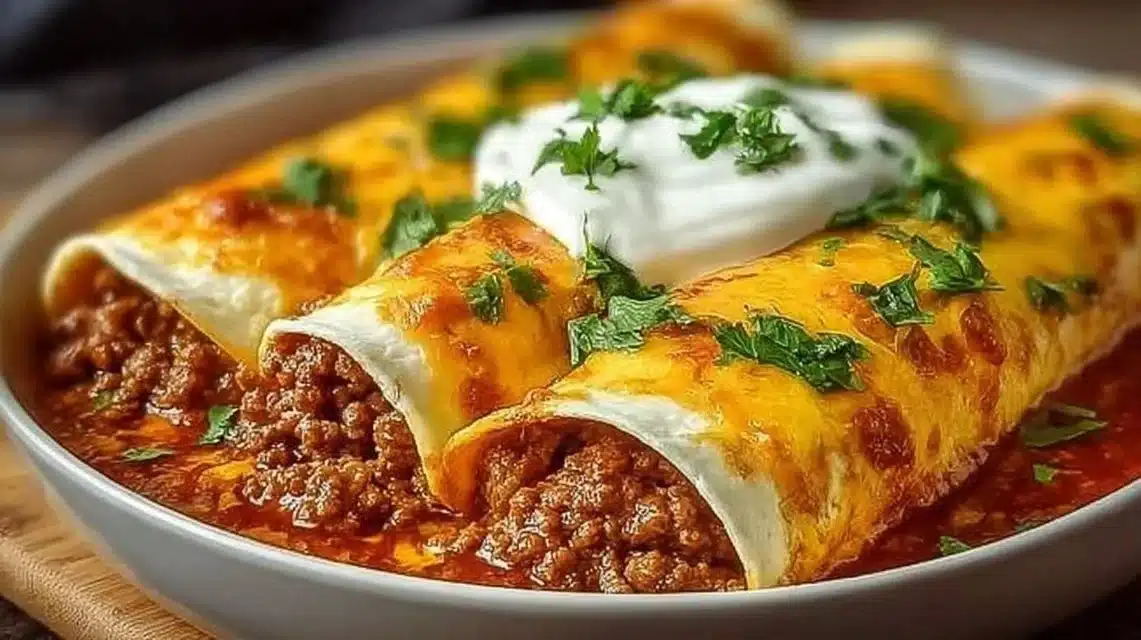 Ground Beef Enchiladas Easy Weeknight Dinner Recipe 1 Delicious ground beef enchiladas with cheese and sauce