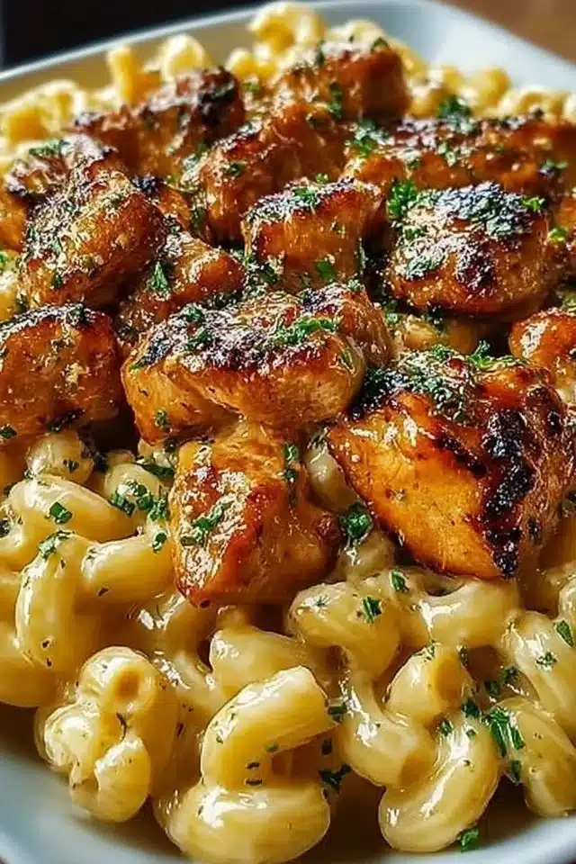 High Protein Honey Garlic Chicken Mac & Cheese