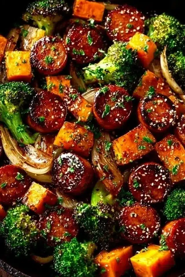 Honey Garlic Sausage and Sweet Potato Sheet Pan Dinner Easy Oven Meal 2 Honey Garlic Sausage and Sweet Potato Sheet Pan Dinner