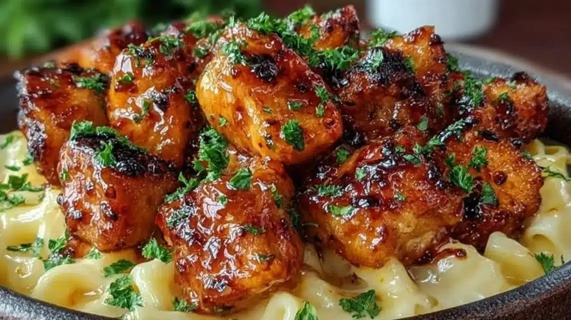 Easy Honey Pepper Chicken Recipe for a Sweet Spicy Dinner 1 Delicious Honey Pepper Chicken served with creamy mac and cheese