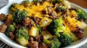 Keto Hamburger Broccoli Skillet Quick and Easy Weeknight Meal Keto Hamburger Broccoli Skillet served in a skillet with broccoli and seasonings