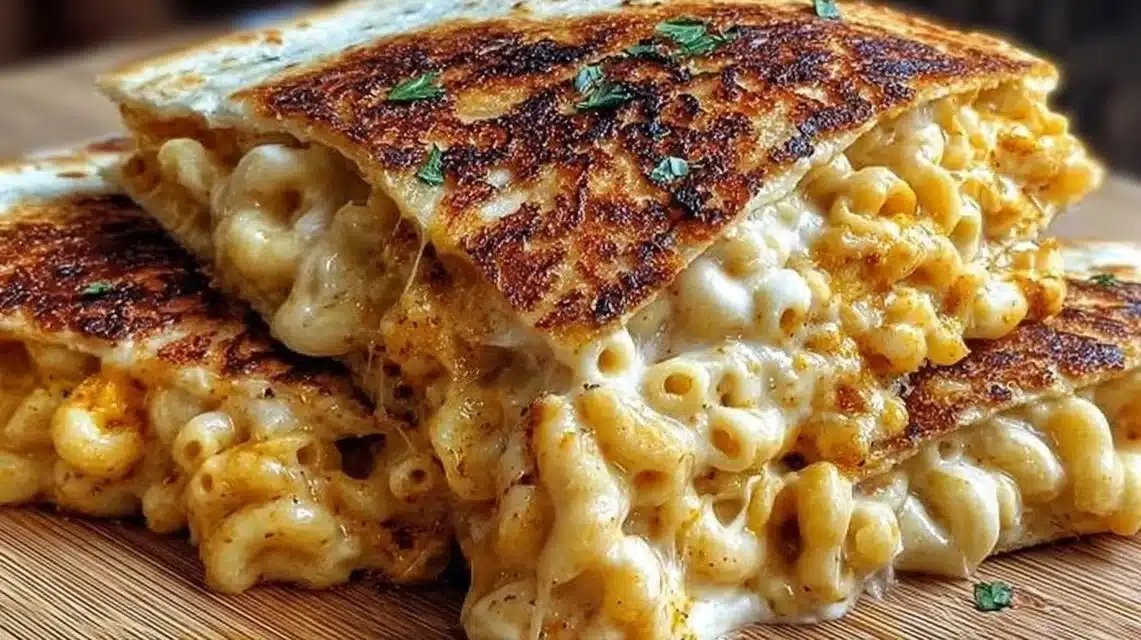 Delicious Mac and Cheese Quesadillas served on a plate