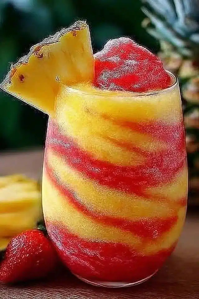 Pineapple Strawberry Swirled Slushie