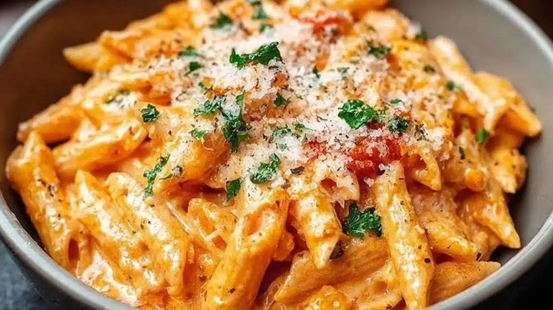Quick Creamy Tomato Garlic Pasta That'll Wow Your Taste Buds 1 Bowl of creamy tomato garlic pasta garnished with fresh herbs