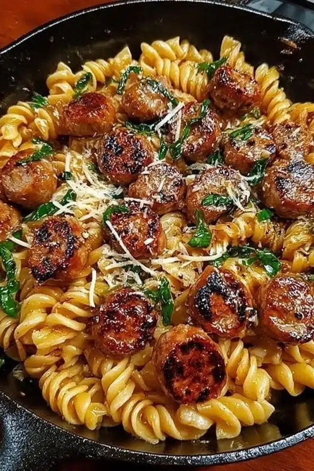 Homemade Sticky Honey Garlic Sausage Pasta Skillet Better Than Takeout 2 Sticky Honey Garlic Sausage Pasta Skillet