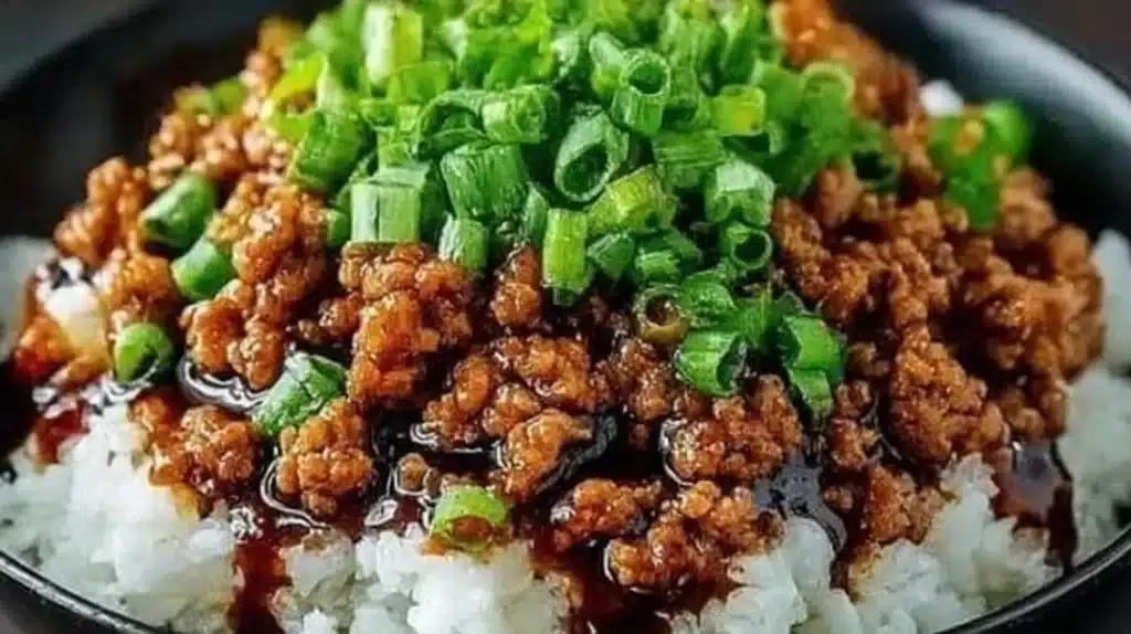 Delicious honey garlic ground turkey served with vegetables
