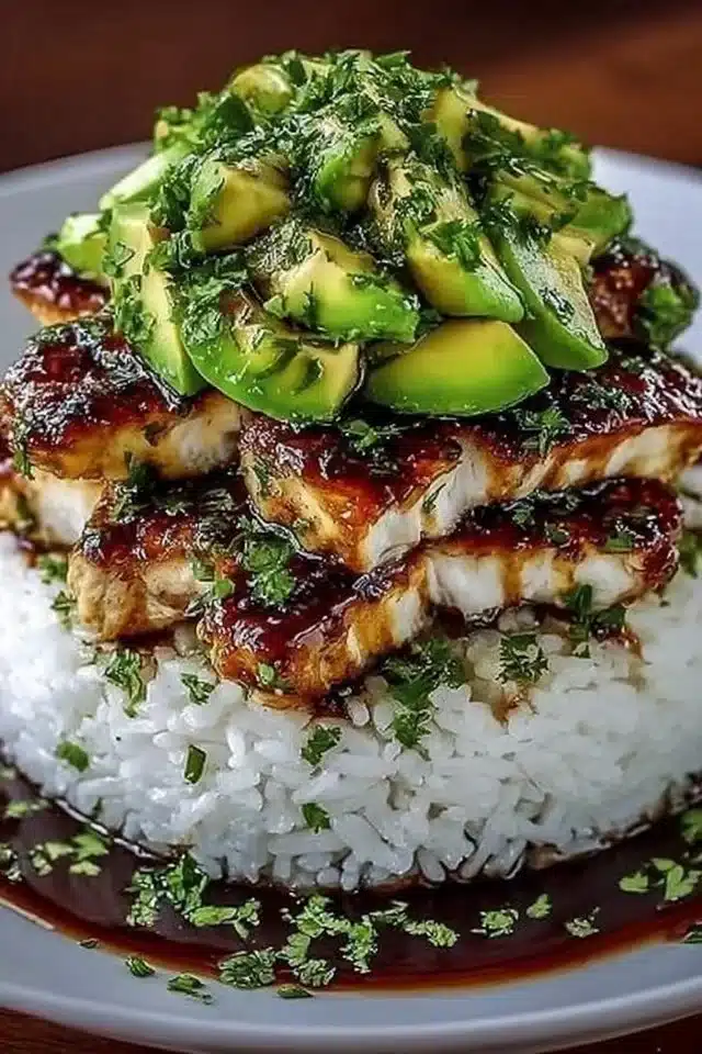 Tangy Honey Lime Chicken & Avocado Rice Stack