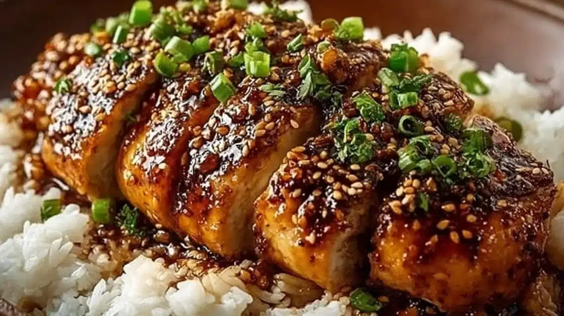 Delicious 30 minute honey garlic chicken served with vegetables