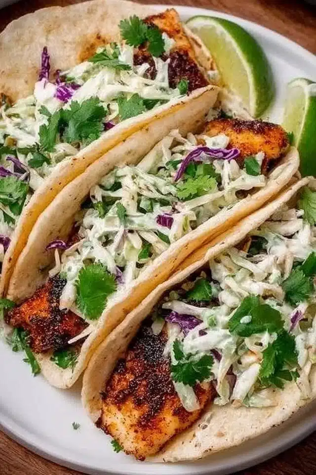Air Fryer Fish Tacos with Cilantro Lime Slaw