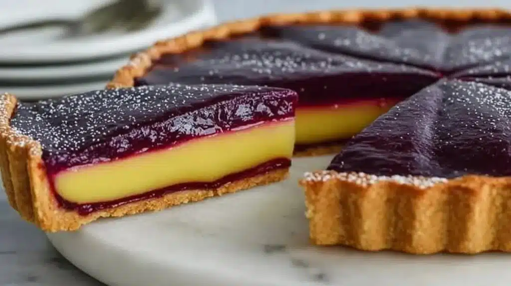 Delicious Blueberry-Lemon Curd Tart with vibrant blueberries and creamy lemon filling.